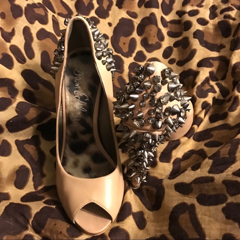 Sam Edelman Leather Spike/Stone Embellished Heels